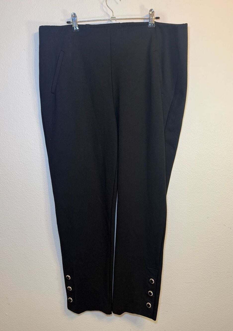 Chico's Women's Black Slim-Fit Pull-On Pants with Metallic Button Ankle Detail